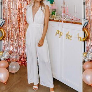 White Satin Bridal Jumpsuit with Tulle